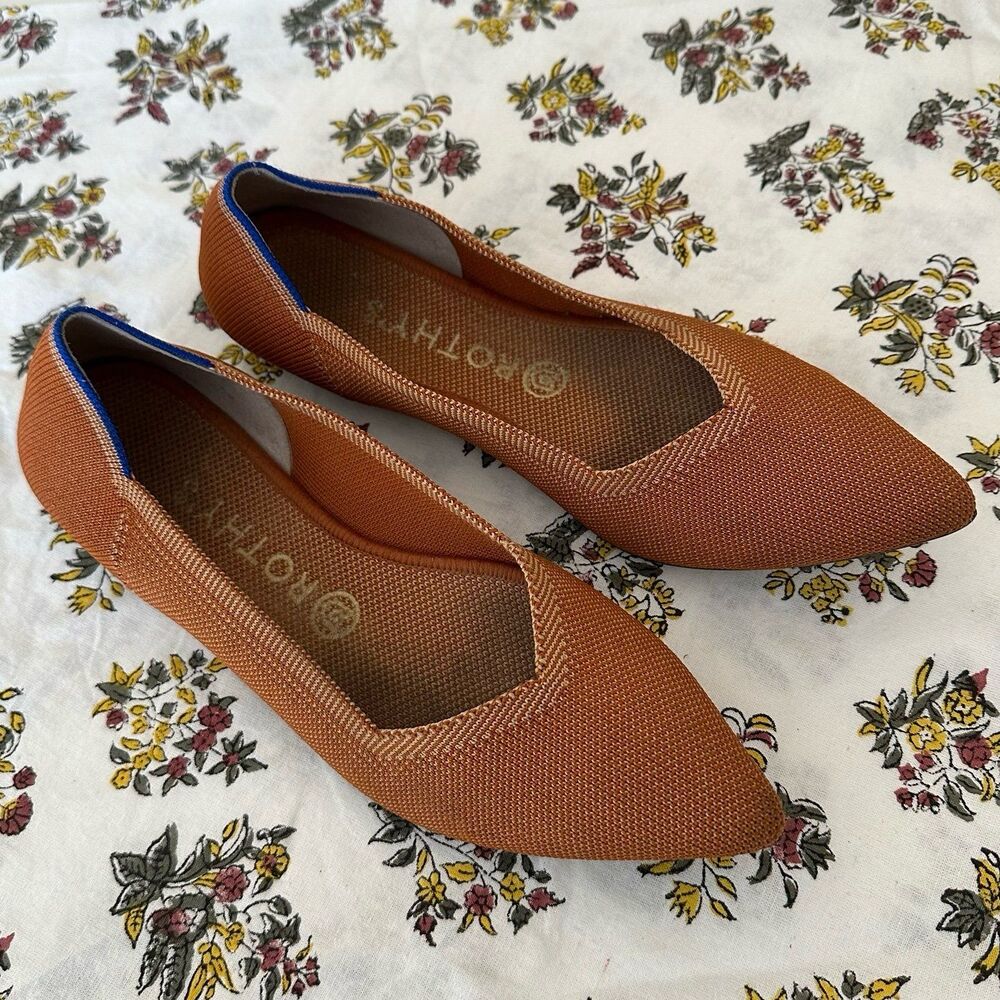 Rothy’s The Point Amber Ballet Flats Burnt Orange Brown Pointed Toe Shoes 9